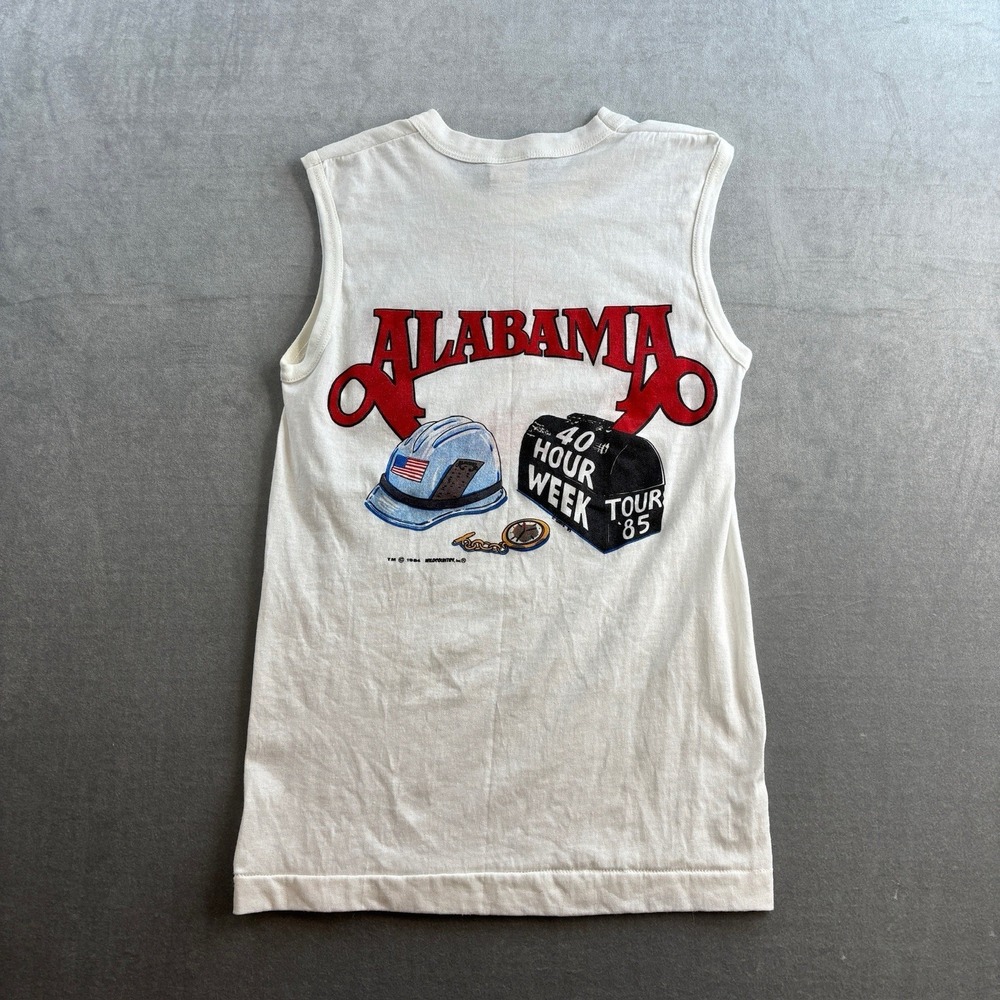 Vintage 1984 Alabama 40 Hour Week Tour Sleeveless Band Shirt White Men's Small
